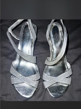 Covington Silver Glitter Crisscross Slingback Heels